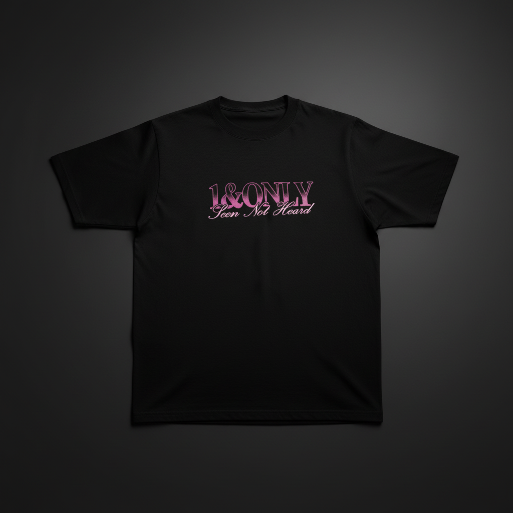 Flat lay of Seen Not Heard shirt with original design