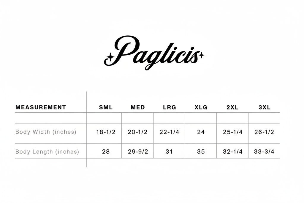 Paglicis Size Chart