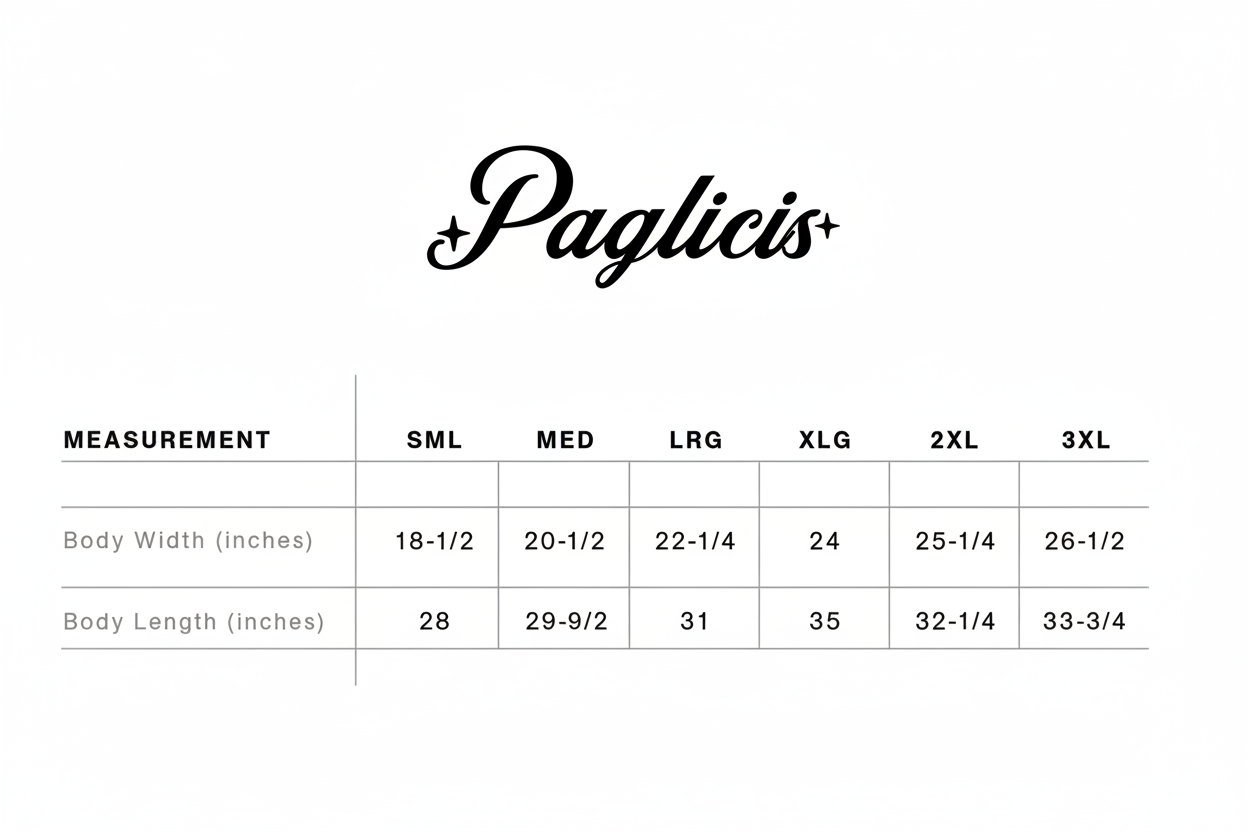 Paglicis Size Chart